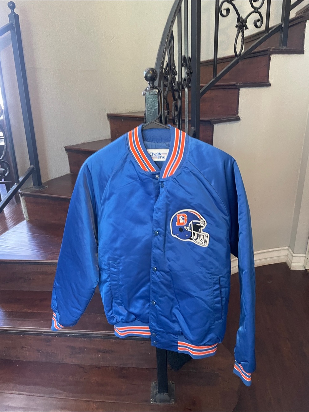 Blue Varsity Bomber Jacket with Helmet Patch